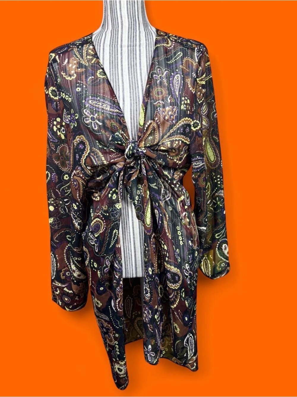 Paisley colorful vintage sexy sheer bolero with tie front
